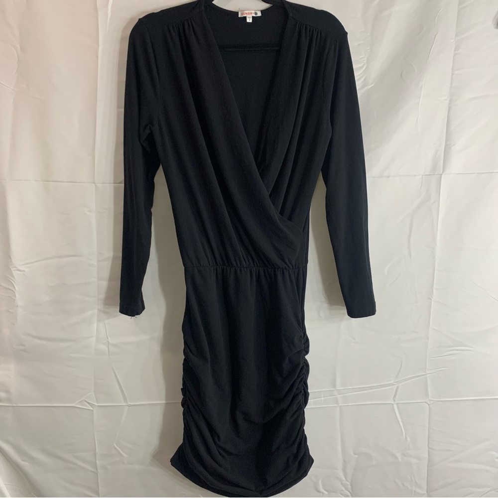 Sundry Black Ruched V Neck Long Sleeve Dress, size 3 - Picture 12 of 12